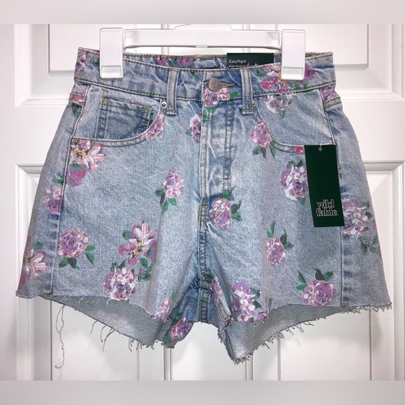 Wild Fable Women's High-Rise Cutoff Denim Shorts Light Blue Floral Size 00 NWT - Picture 1 of 5